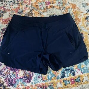 Athleta navy blue swim shorts zip pocket drawstring snap 2